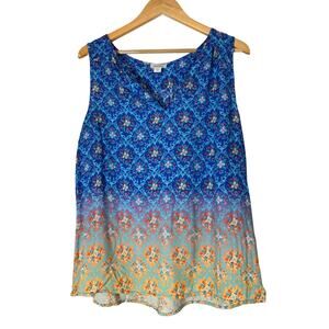 Sundance Floral Medallion Print Tank Top Bright Blue Spring Ombre Modal Sz Large